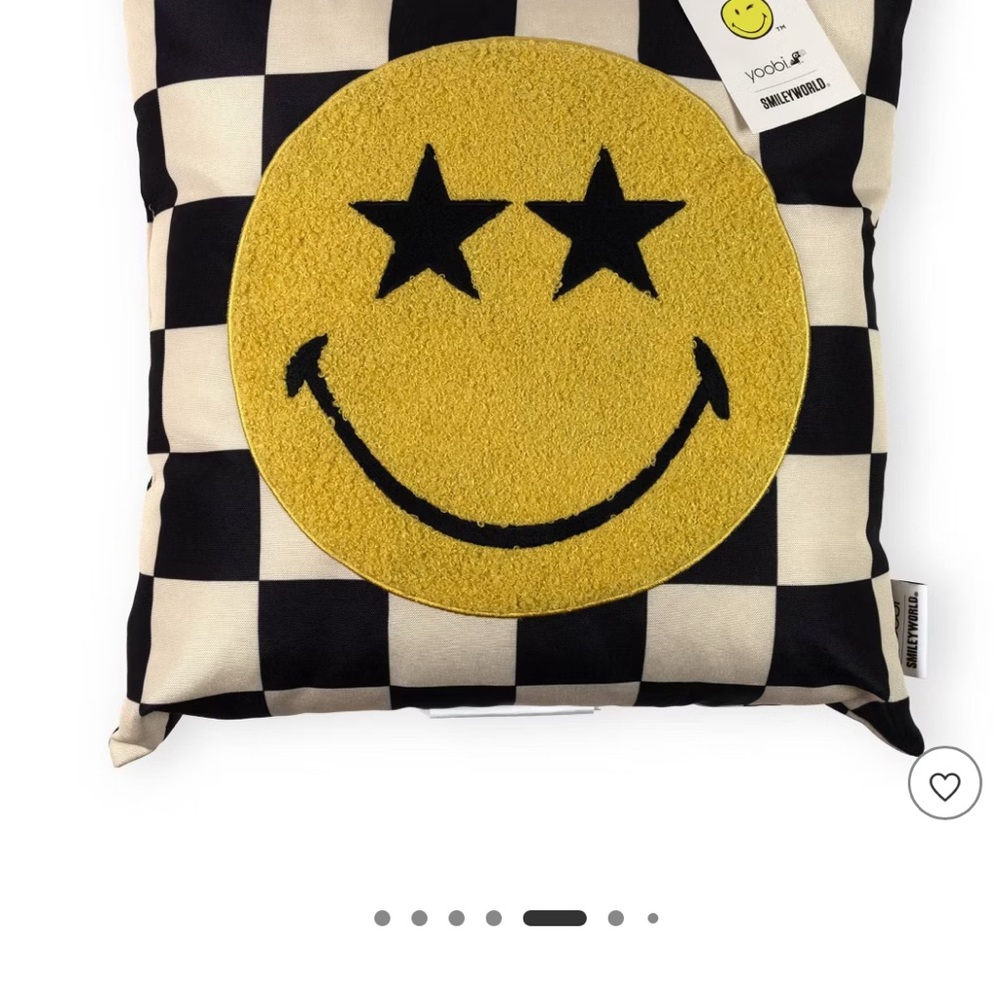 Set of 2 Yoobi Black and White Checkered Pillow with Yellow Smiley